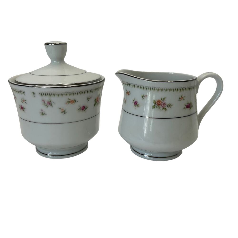 Vintage Abingdon Discontinued  Floral Fine Porcelain China Sugar/Creamer‎ Japan